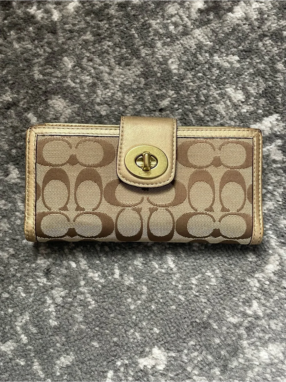 VTG Coach Khaki and Metallic Gold Signature Continental Wallet